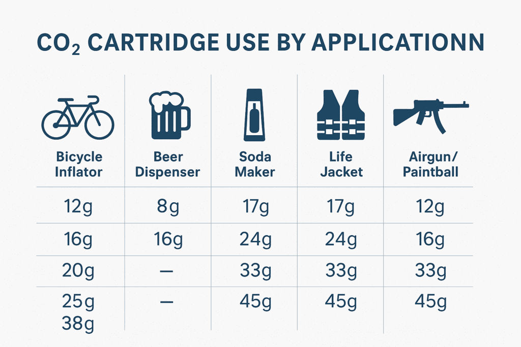co2 cartridge use by applicationn