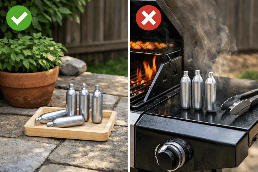 co2 cartridge bbq safety safe vs unsafe placement
