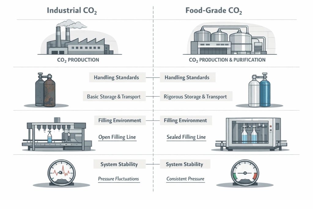industrial vs food grade co2 handling & filling diagram