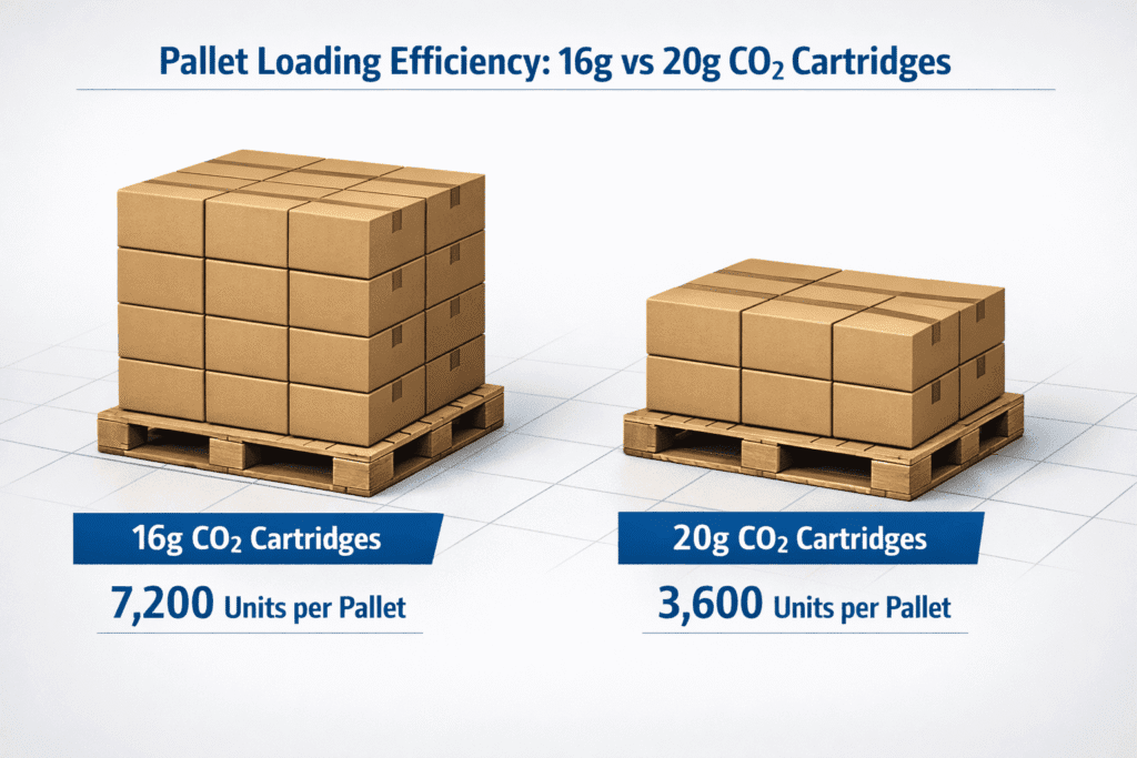 pallet loading efficiency comparison of different co2 cartridge sizes